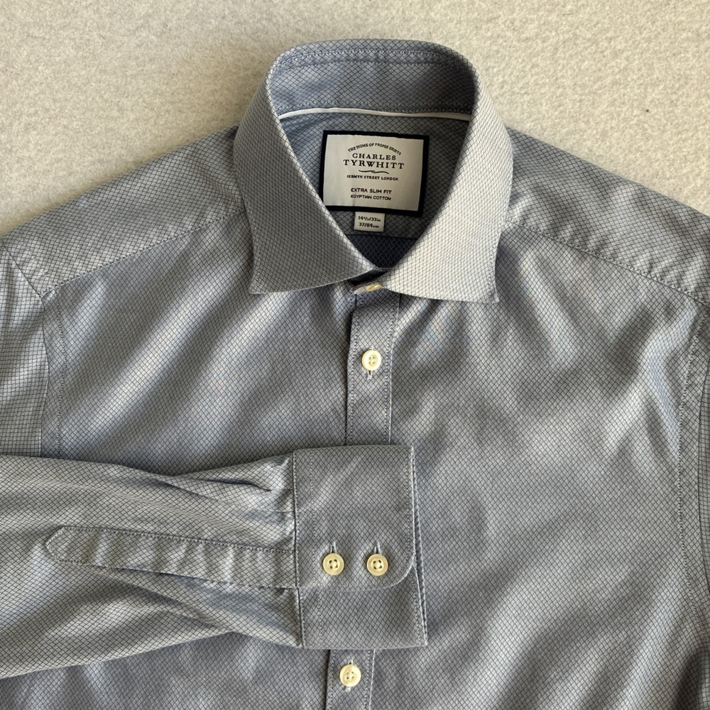 Charles Tyrwhitt Extra Slim Fit 14.5 33 Blue Diamond Pattern Mens Dress Shirt
